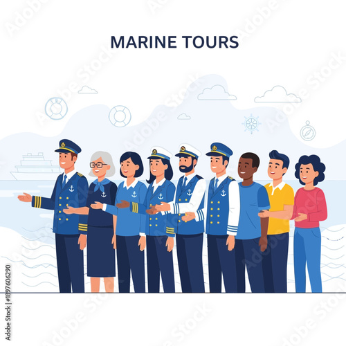 Diverse Marine Tour Crew Ready For An Adventure At Sea