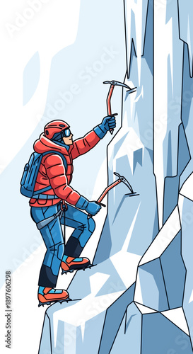 Determined Climber Ascends Icy Summit With Specialized Tools