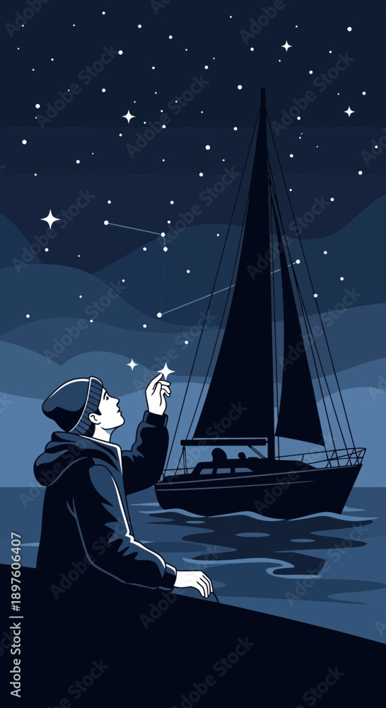 Obraz premium Dreamy Celestial Voyage Under Starry Skies Awaiting Discovery