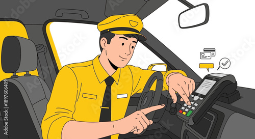 Driver Processing Digital Payment Inside Vehicle Seamless Transaction Concept