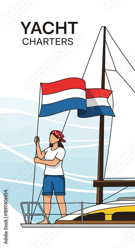 Dutch Flag Raising On Luxury Yacht Adventure Exciting Sea Voyage