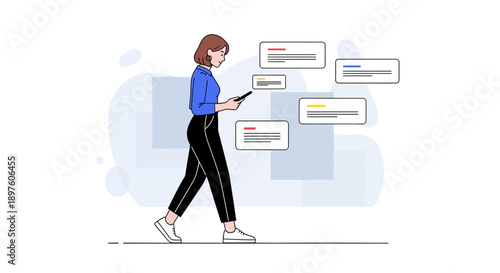 Digital Communication Woman Interacting With Notifications On Smartphone