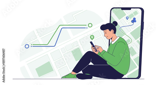 Digital Navigation Person Using Mobile Map Application For Directions