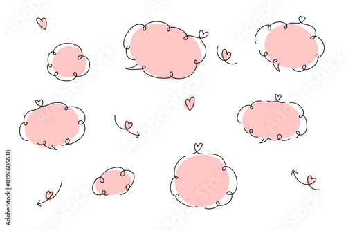 ハートのかわいい手描き風の吹き出しと矢印セット