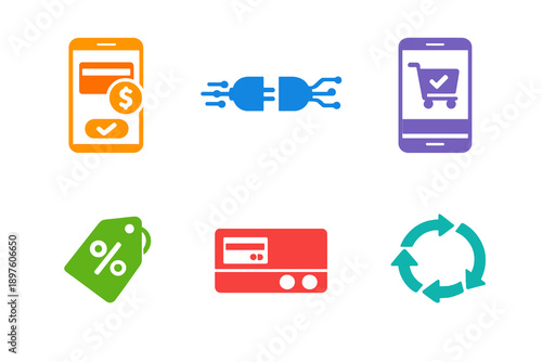 Monochromatic embedded finance icons in flat vector style. Perfect for in-app payments, financial integrations, websites, and digital products.