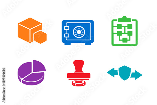 Digital assets and tokenization icon set with six single-color vector icons. Ideal for fintech platforms, asset management tools, dashboards, and modern UI design.