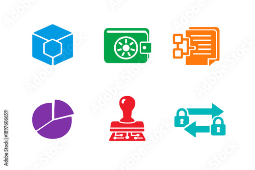 Monochromatic digital asset icons in flat vector style. Perfect for tokenization platforms, digital ownership systems, websites, and mobile apps.