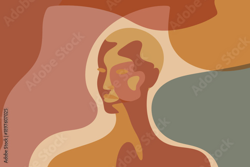 Abstract woman portrait in earth tone colors with minimalist shapes modern art illustration female figure design for creative projects and home decor contemporary artwork with warm color palette and u