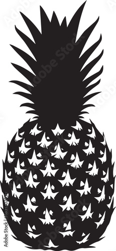 Tropical Fresh Pineapple Fruit and Spiked Leaf Silhouettes