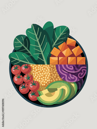 Healthy vegan buddha bowl with fresh colorful vegetables and grains nutritious balanced meal packed with antioxidants vitamins and minerals plant based diet for detox wellness lifestyle and clean eati