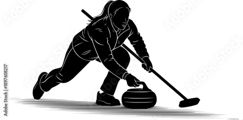 Female Curling Player Silhouette Winter Sport Vector

