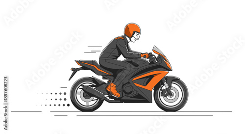 Dynamic Rider On A Sleek Orange Motorcycle Accelerating
