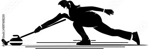 Female Curling Player Silhouette Winter Sport Vector

