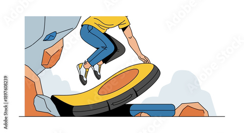 Dynamic Rock Climbing Action And Safety Mat Illustration