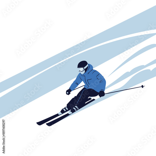 Dynamic Skiing Action On Snow Covered Mountain Slopes Representing Winter Sport