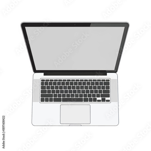 Top View of a Modern Laptop Computer Showing Keyboard and Screen in Silver and White.