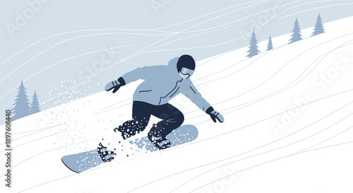Dynamic Snowboarding Action On A Snowy Mountain Slope