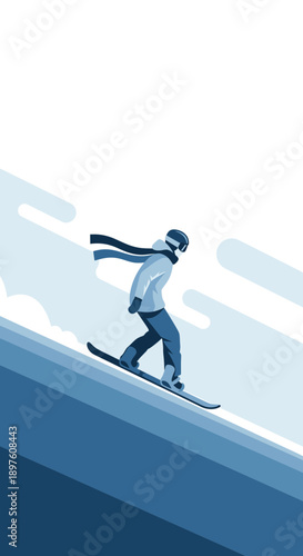 Dynamic Snowboarder Gliding Down Snowy Slopes With Style