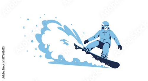 Dynamic Snowboarding Action Splash Motion Graphic Isolated On White