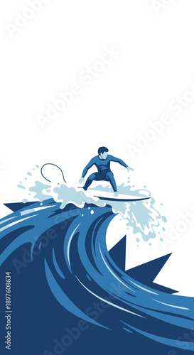 Dynamic Surfer Riding Majestic Ocean Wave in Energetic Surf