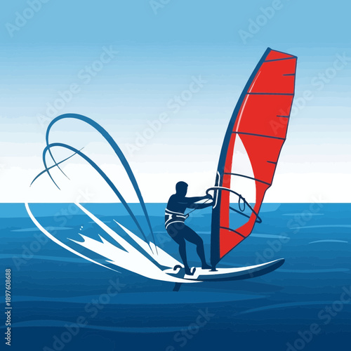 Dynamic Windsurfer Captures The Thrill Of Ocean Sports And Water Adventures