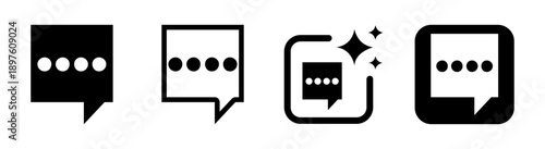 Four dots speech bubble icon for typing indicator RCS messaging and unread notification in black vector illustration