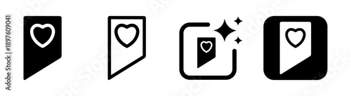 Bookmark with heart icon representing saving favoriting and recommending content with personal affection in black vector illustration on transparent background