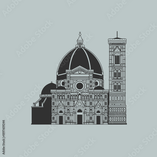 Illustration of the Florence Cathedral (Cattedrale di Santa Maria del Fiore) in Italy.