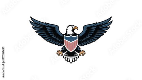 American bald eagle with shield wings spread