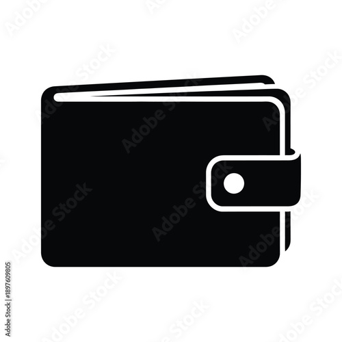 Black wallet with white outline isolated on white background
