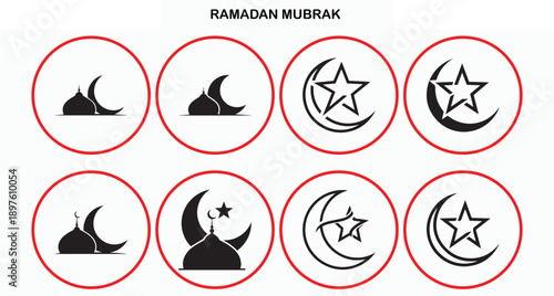 Minimal Ramadan Kareem Islamic Prayer Icon Set Vector Illustration on White Background