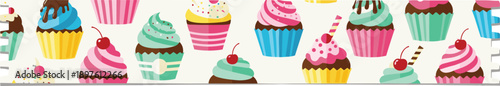 Cheerful Cupcake Border for Playful Designs: Whimsical Dessert Illustration for Children's Decor, Party Invitations, and Sweet-Themed Projects, Bringing Joy and Color to Every Creation