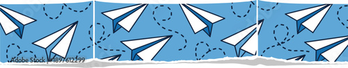 Torn Paper with Paper Airplane Pattern: A Creative Backdrop for Aviation, Travel, and Childhood Themes, Ideal for Graphic Design and Digital Projects