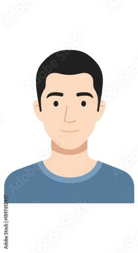 Neutral male avatar portrait illustration featuring a blue shirt on a simple cartoon character.