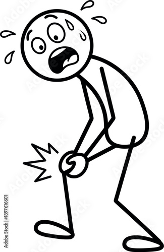 A cartoon character clutching their knee in pain with a shocked expression on their face