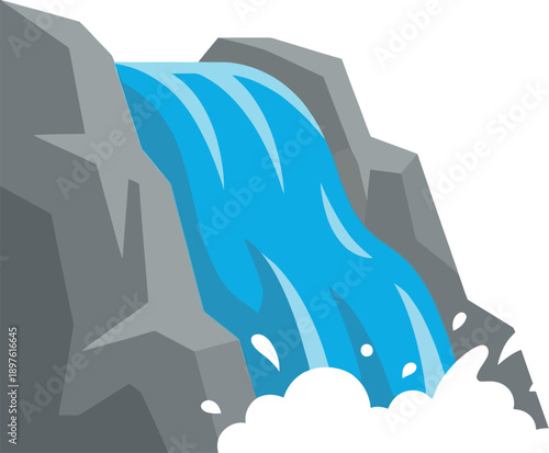 A serene waterfall cascading down a rocky cliffside surrounded by clouds