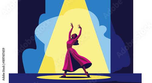 Elegant Dancer Illuminated Under A Spotlight Dramatic Stage Performance In A Vibrant Artistic Style