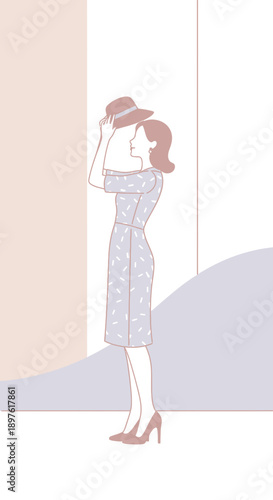 Elegant Woman Adorned In Chic Hat And Dress