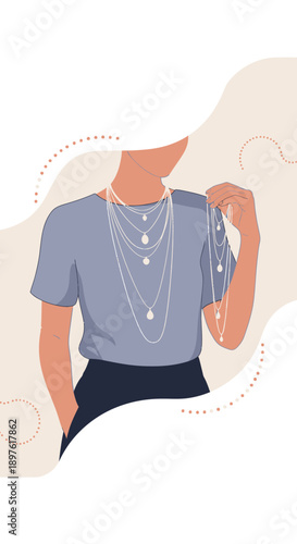 Elegant Woman Adorning Delicate Layered Pearl Necklaces With Sophistication