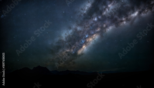 Night nature landscape - view of the starry sky with the Milky Way in the mountains. Created using generative AI tools
