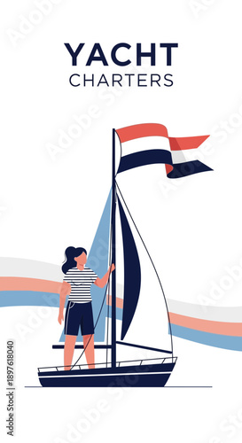 Elegant Yacht Charters Advertisement Featuring A Woman On A Sailboat