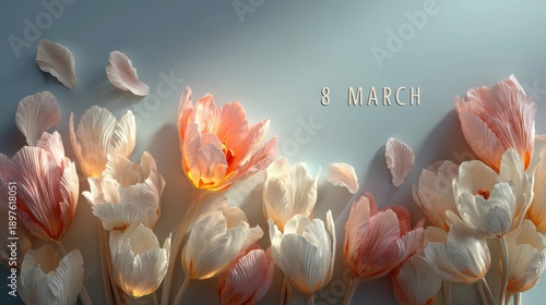 Flowers and the celebration of International Women's Day on March 8 in a simple arrangement