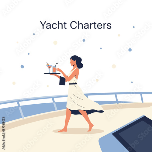 Elegant Yacht Charters Service Offering Tropical Refreshments To Guests At Sea