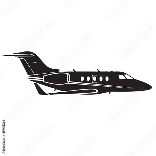 Silhouette of private jet airplane isolated on transparent background