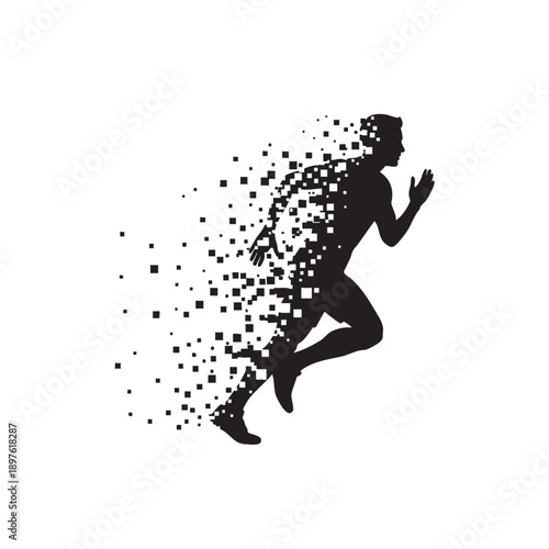 Silhouette of runner sprinting in motion with dynamic speed effect