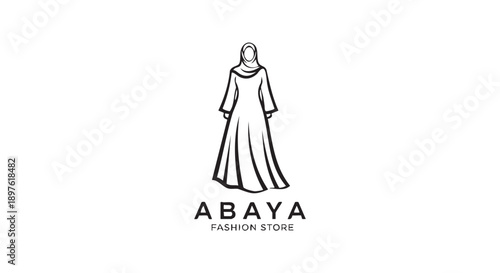 Simple line art illustration of an abaya fashion dress design