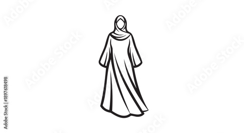 Simple line art illustration of a person wearing a long hooded cloak