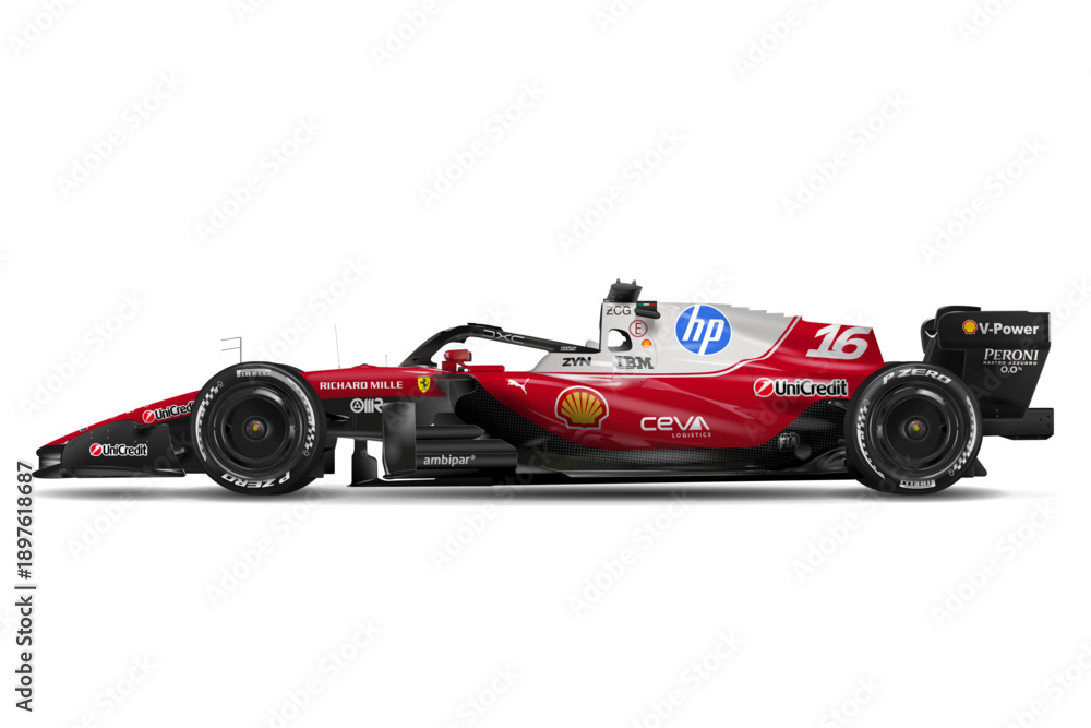 Fototapeta premium Italy, january 2026, Ferrari SF26 Formula One presentation, number 16, Charles Leclerc, vector illustration