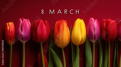 Celebration of International Women's Day with colorful flowers on March 8 in a simple setting