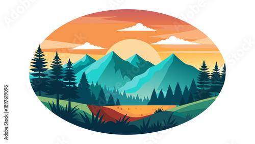 Very beautiful minimalist forest horizon artwork on a white background expressing tranquility and simplicity for commercial t-shirt vectors.
